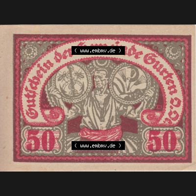 Notgeldscheine Oberösterreich Gurten, Gemeinde 1920, 50 Heller. Vorderseite des oberösterreichischen Notgeldscheins im online Katalog auf EMBMV zum katalogisieren der eigenen... Sammlung