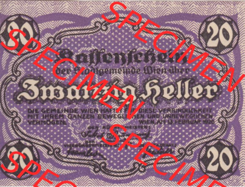 Notgeldscheine Wien 1920-1920, 20 Heller V (1) Sammlung
