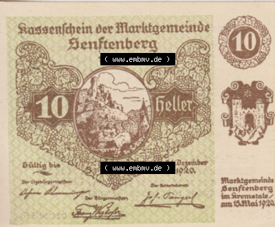 Notgeldscheine Niederösterreich Senftenberg Kassenschein 1920, Serie IV. 10 Heller (1) Sammlung