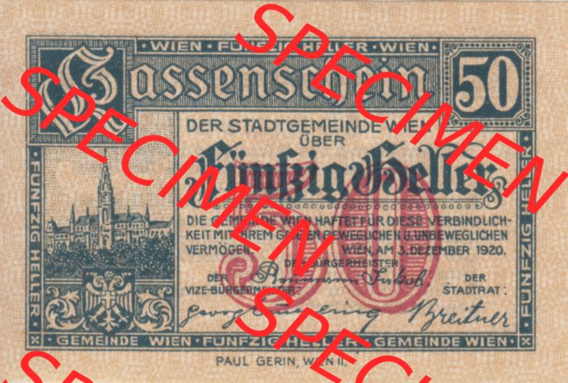 Notgeldscheine Wien 1920-1921, 50 Heller III. (1) Sammlung