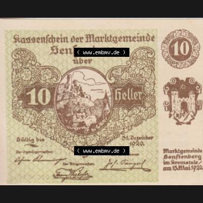 Notgeldscheine Niederösterreich Senftenberg Kassenschein 1920, Serie IV. 10 Heller (1) Sammlung