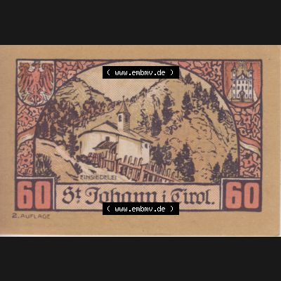Notgeldscheine Tirol Sankt Johann in Tirol 1921, Auflage 2. 60 Heller (1) Sammlung