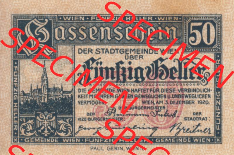 Notgeldscheine Wien 1920-1921, 50 Heller II. (1) Sammlung