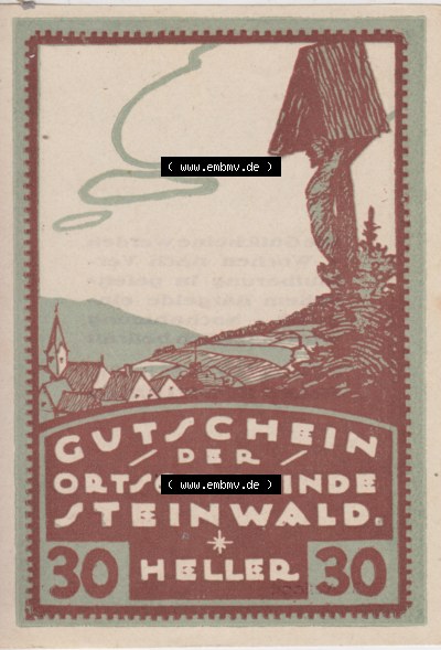 Notgeldscheine Oberösterreich Steinwald, Ortsgemeinde 192x, Auflage 1. I 30 Heller (1). Notgeld Oberösterreich Steinwald, Notgeldscheine... Sammlung