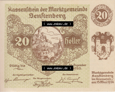 Notgeldscheine Niederösterreich Senftenberg Kassenschein 1920, Serie IV. 20 Heller (1) Sammlung