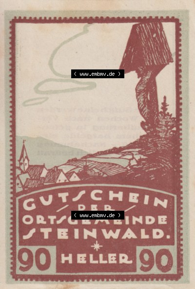 Notgeldscheine Oberösterreich Steinwald, Ortsgemeinde 192x, Auflage 1. I 90 Heller (1). Notgeld Oberösterreich Steinwald, Notgeldscheine... Sammlung