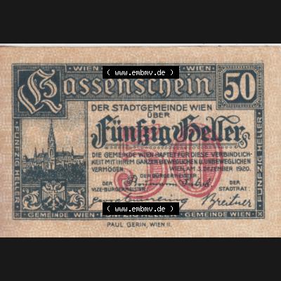 Notgeldscheine Wien 1920-1921, 50 Heller IV. Kassenschein (1) Sammlung