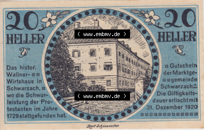 Notgeldscheine Salzburg Schwarzach im Pongau, Marktgemeinde 1920, 20 Heller (1). Notgeld Salzburg Marktgemeinde Schwarzach im... Sammlung