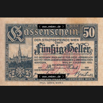 Notgeldscheine Wien 1920-1921, 50 Heller II. (1) Sammlung