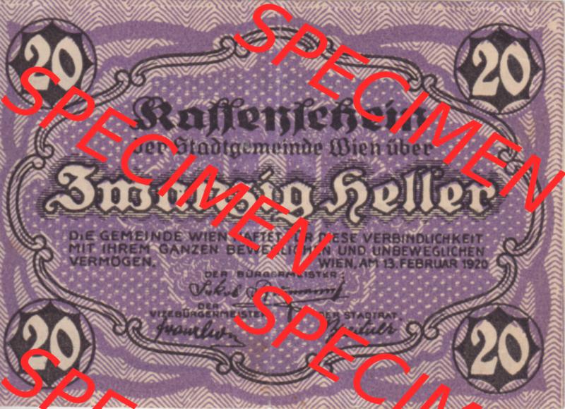 Notgeldscheine Wien 1920-1920, 20 Heller VI. Kassenschein (1) Sammlung