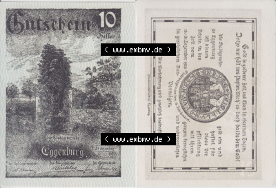 Notgeldscheine Niederösterreich Eggenburg 1920, 10 Heller. Vorderseite und Rückseite des Notgeldscheins auf einen Digitalen... Sammlung