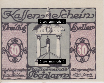 Notgeldscheine Niederösterreich Pöchlarn 1920, 30 Heller II. Vorderseite des Notgeldscheins im online Katalog auf EMBMV zum... Sammlung
