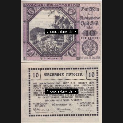 Notgeldscheine Niederösterreich Sankt Michael am Bruckbach 1920, 10 Heller. Vorderseite und Rückseite des Notgeldscheins auf einen Digitalen Bild zu katalogisieren der eigenen Notgeld-Sammlung... Sammlung