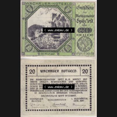 Notgeldscheine Niederösterreich Sankt Michael am Bruckbach 1920, 20 Heller. Vorderseite und Rückseite des Notgeldscheins auf einen Digitalen Bild zu katalogisieren der eigenen Notgeld-Sammlung... Sammlung