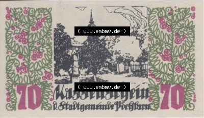 Notgeldscheine Niederösterreich Pöchlarn 1920, 70 Heller. Vorderseite des Notgeldscheins im online Katalog auf EMBMV zum katalogisieren... Sammlung