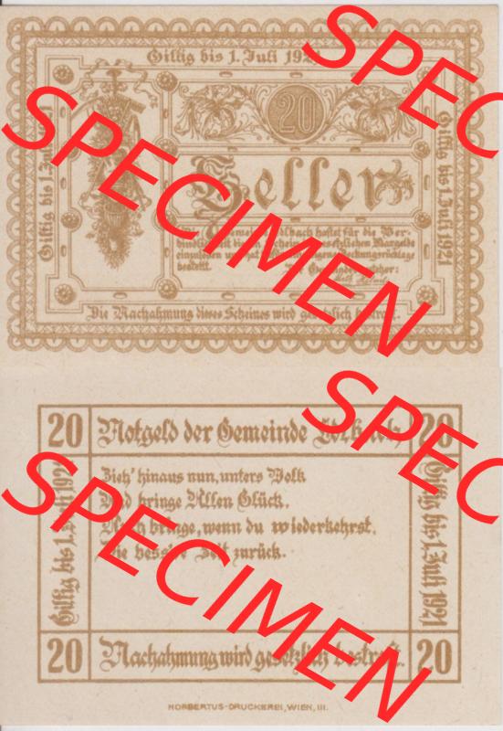 Notgeldscheine Oberösterreich Edlbach 1921, 20 Heller (3) Sammlung