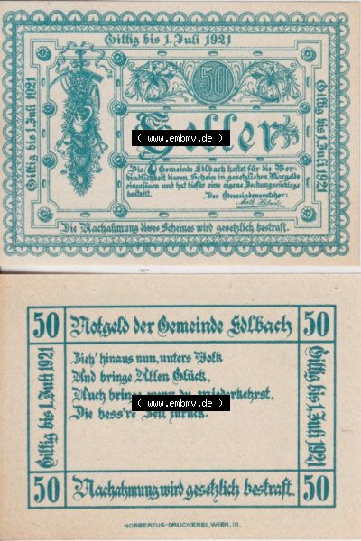 Notgeldscheine Oberösterreich Edlbach 1921, 50 Heller (3) Sammlung