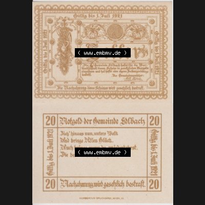 Notgeldscheine Oberösterreich Edlbach 1921, 20 Heller (3) Sammlung