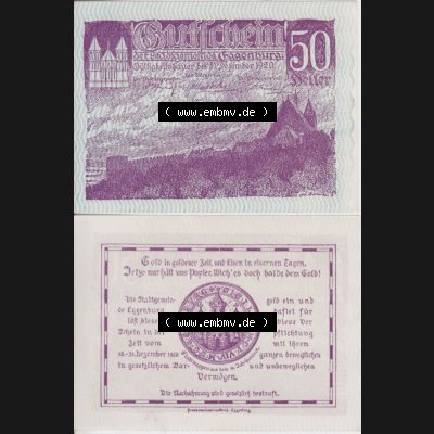 Notgeldscheine Niederösterreich Eggenburg 1920, 50 Heller III. Vorderseite und Rückseite des Notgeldscheins auf einen Digitalen Bild zu katalogisieren der eigenen Notgeld-Sammlung... Sammlung