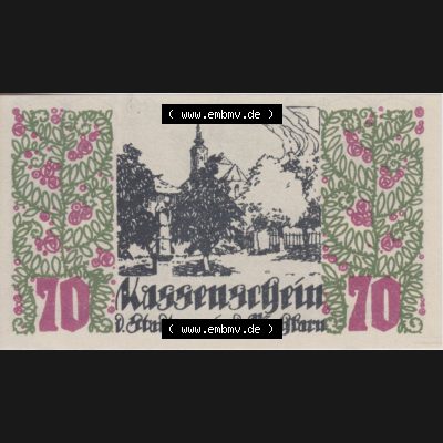 Notgeldscheine Niederösterreich Pöchlarn 1920, 70 Heller. Vorderseite des Notgeldscheins im online Katalog auf EMBMV zum katalogisieren der eigenen Sammlung für private Sammler... Sammlung