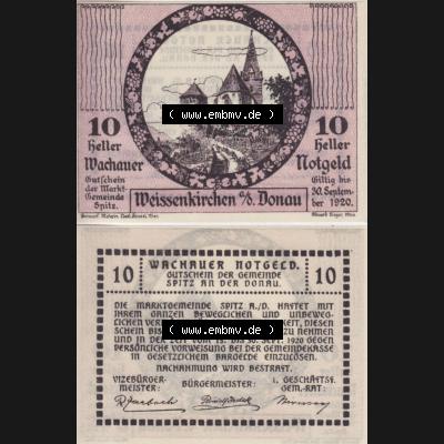 Notgeldscheine Niederösterreich Weissenkirchen in der Wachau, Wachauer Notgeld 1920, 10 Heller. Vorderseite und Rückseite des Notgeldscheins auf einen Digitalen Bild zu katalogisieren... Sammlung