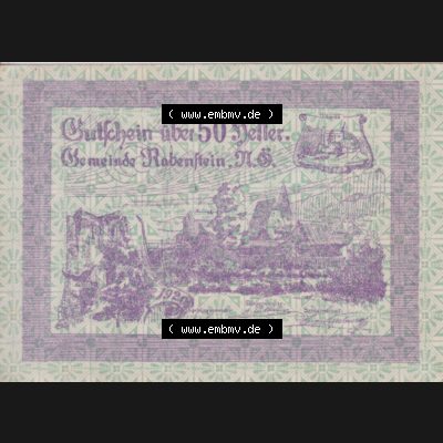 Notgeldscheine Niederösterreich Gemeinde Rabenstein 1920, 50 Heller. Vorderseite des Notgeldscheins im online Katalog auf EMBMV zum katalogisieren der eigenen Sammlung für private... Sammlung