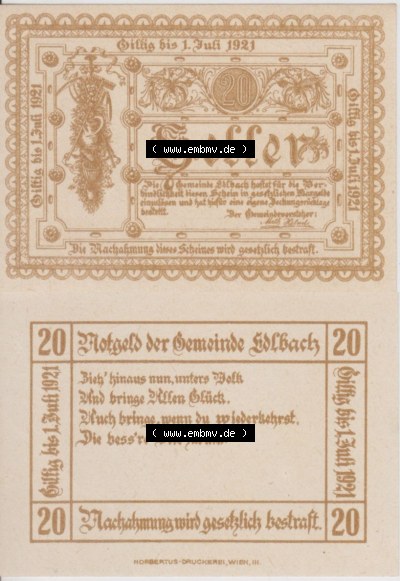 Notgeldscheine Oberösterreich Edlbach 1921, 20 Heller (3) Sammlung