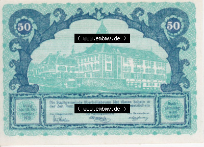 Notgeldscheine Niederösterreich Oberhollabrunn Kassenschein 50 Heller. Vorderseite des Notgeldscheins im online Katalog auf EMBMV... Sammlung