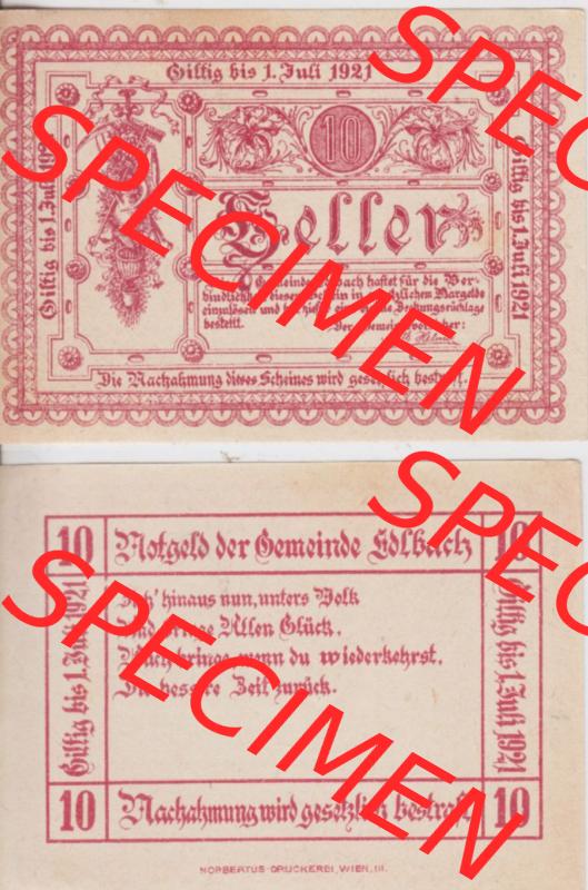 Notgeldscheine Oberösterreich Edlbach 1921, 10 Heller (3) Sammlung