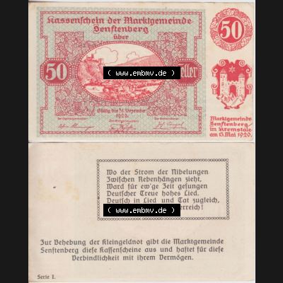 Notgeldscheine Niederösterreich Senftenberg Kassenschein 1920, Serie I. 10 Heller (3) Sammlung