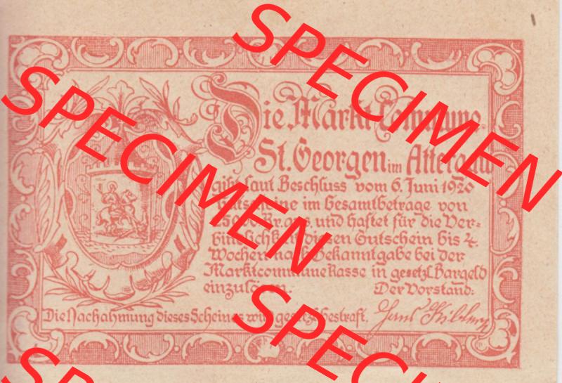 Notgeldscheine Oberösterreich St. Georgen 1920, 10 Heller II. (2). Notgeld Oberösterreich St. Georgen, Notgeldscheine aus Oberösterreich... Sammlung