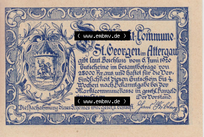 Notgeldscheine Oberösterreich St. Georgen 1920, 50 Heller II. (2). Notgeld Oberösterreich St. Georgen, Notgeldscheine aus Oberösterreich... Sammlung