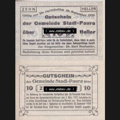 Notgeldscheine Oberösterreich Stadl-Paura 1920, I 10 Heller (3). Notgeld Oberösterreich Stadl-Paura, Notgeldscheine aus Oberösterreich im online Katalog für... Sammlung