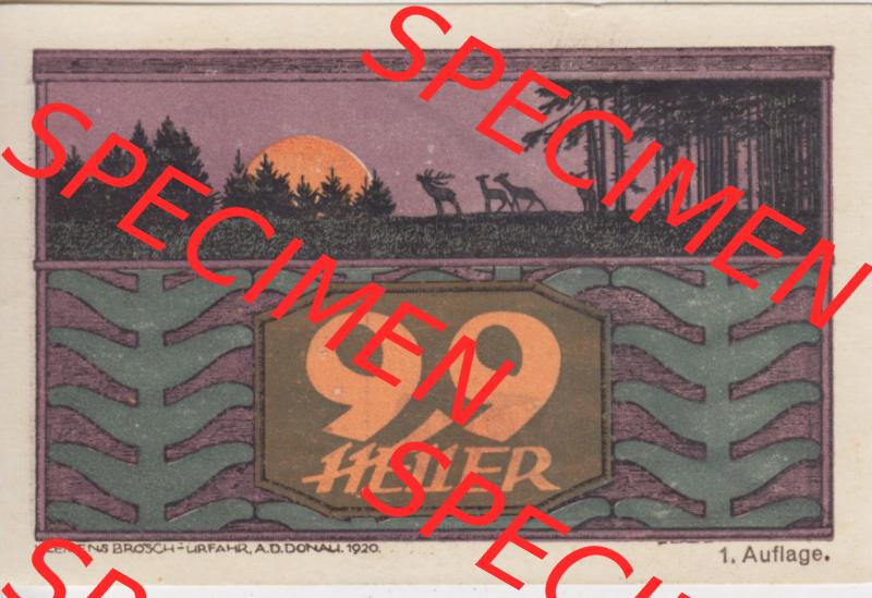Notgeldscheine Oberösterreich St. Johann am Walde 1921, 99 Heller (1). Notgeld Oberösterreich St. Johann am Walde, Notgeldscheine aus Oberösterreich... Sammlung