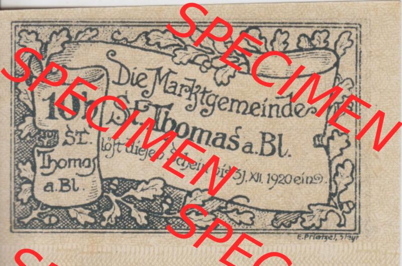 Notgeldscheine Oberösterreich St. Thomas am Blasenstein 10 Heller (2). Notgeld Oberösterreich St. Thomas am Blasenstein, Notgeldscheine aus Oberösterreich... Sammlung