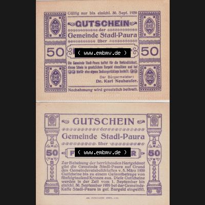 Notgeldscheine Oberösterreich Stadl-Paura 1920, I 50 Heller (3). Notgeld Oberösterreich Stadl-Paura, Notgeldscheine aus Oberösterreich im online Katalog für... Sammlung