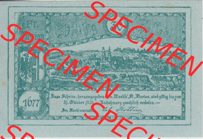Notgeldscheine Oberösterreich St. Florian 1920, 3. Auflage 30 Heller (2). Notgeld Oberösterreich St. Florian, Notgeldscheine aus Oberösterreich... Sammlung