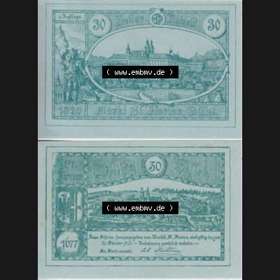 Notgeldscheine Oberösterreich St. Florian 1920, 3. Auflage 30 Heller (3). Notgeld Oberösterreich St. Florian, Notgeldscheine aus Oberösterreich... Sammlung
