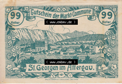 Notgeldscheine Oberösterreich St. Georgen 1920, 99 Heller I. (1). Notgeld Oberösterreich St. Georgen, Notgeldscheine aus Oberösterreich... Sammlung