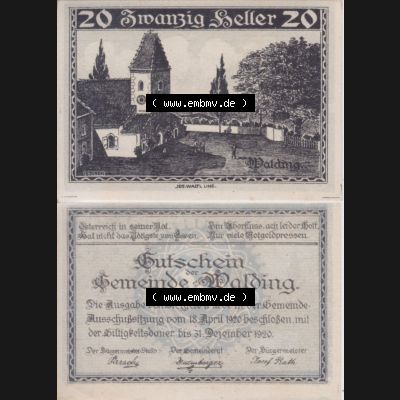 Notgeldscheine Oberösterreich Walding 1920, 20 Heller (3). Notgeld Oberösterreich Gemeinde Walding, Notgeldscheine aus Oberösterreich im online Katalog für... Sammlung