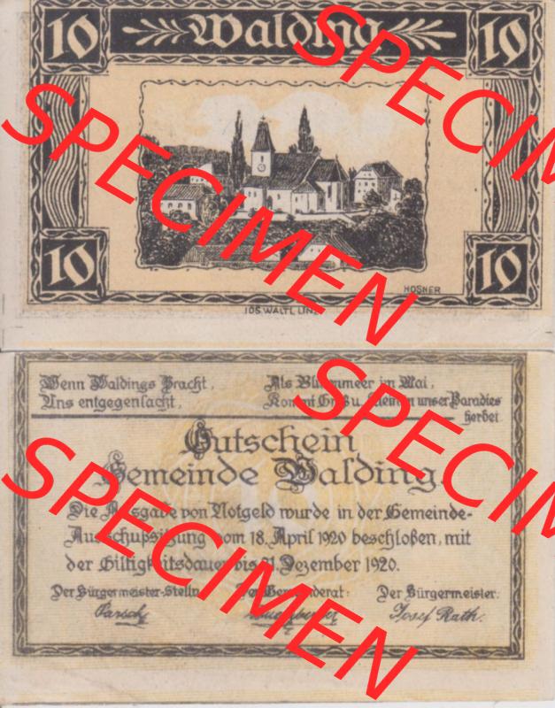 Notgeldscheine Oberösterreich Walding 1920, 10 Heller (3). Notgeld Oberösterreich Gemeinde Walding, Notgeldscheine aus Oberösterreich im online Katalog für... Sammlung