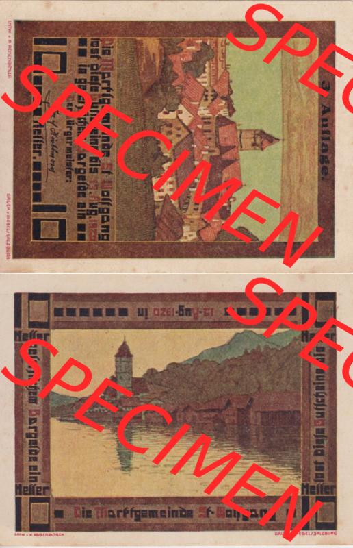 Notgeldscheine Oberösterreich St. Wolfgang im Salzkammergut 1920, 10 Heller (3). Notgeld Oberösterreich St. Wolfgang im Salzkammergut, Notgeldscheine... Sammlung