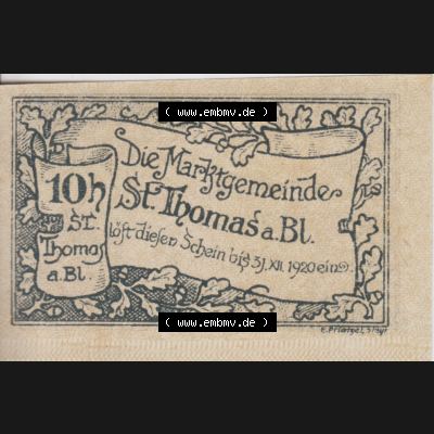 Notgeldscheine Oberösterreich St. Thomas am Blasenstein 10 Heller (2). Notgeld Oberösterreich St. Thomas am Blasenstein, Notgeldscheine aus Oberösterreich... Sammlung