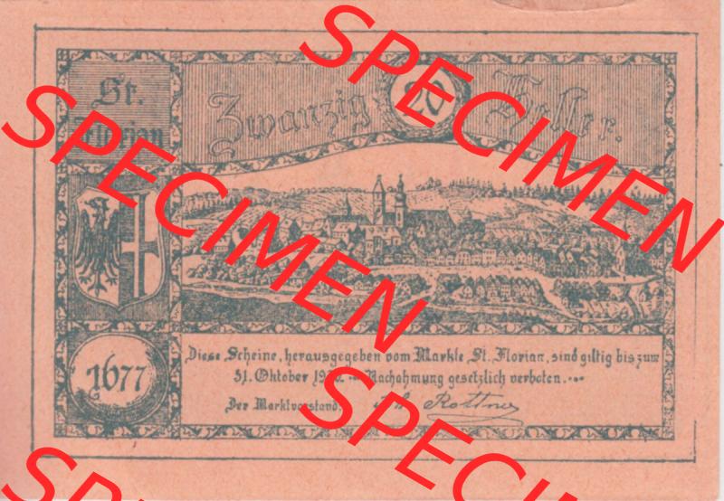 Notgeldscheine Oberösterreich St. Florian 1920, 3. Auflage 20 Heller (2). Notgeld Oberösterreich St. Florian, Notgeldscheine aus Oberösterreich... Sammlung