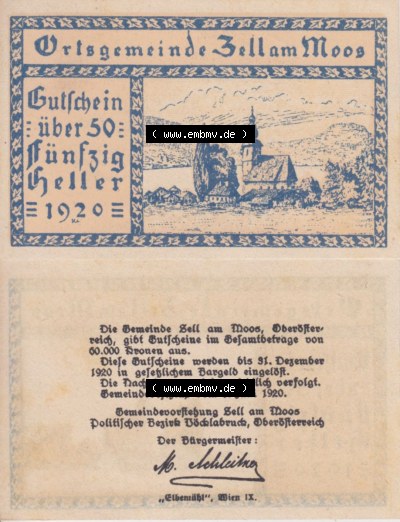 Notgeldscheine Oberösterreich Moos 50 Heller (3) Oberösterreich Katalog mit Notgeld aus Moos, Notgeldscheine aus Oberösterreich... Sammlung