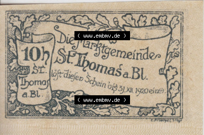 Notgeldscheine Oberösterreich St. Thomas am Blasenstein 10 Heller (2). Notgeld Oberösterreich St. Thomas am Blasenstein, Notgeldscheine... Sammlung