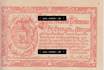 Notgeldscheine Oberösterreich St. Georgen 1920, 10 Heller II. (2). Notgeld Oberösterreich St. Georgen, Notgeldscheine aus Oberösterreich... Sammlung