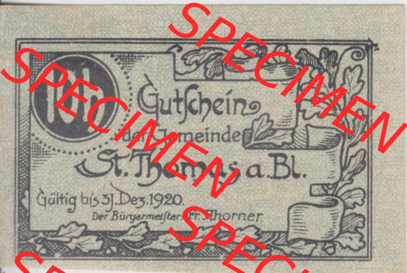 Notgeldscheine Oberösterreich St. Thomas am Blasenstein 10 Heller (1). Notgeld Oberösterreich St. Thomas am Blasenstein, Notgeldscheine aus Oberösterreich... Sammlung