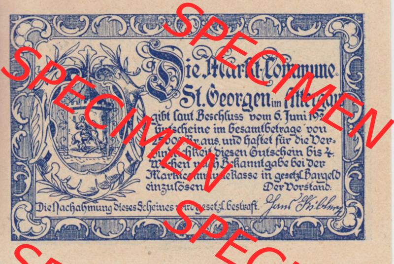 Notgeldscheine Oberösterreich St. Georgen 1920, 50 Heller II. (2). Notgeld Oberösterreich St. Georgen, Notgeldscheine aus Oberösterreich... Sammlung