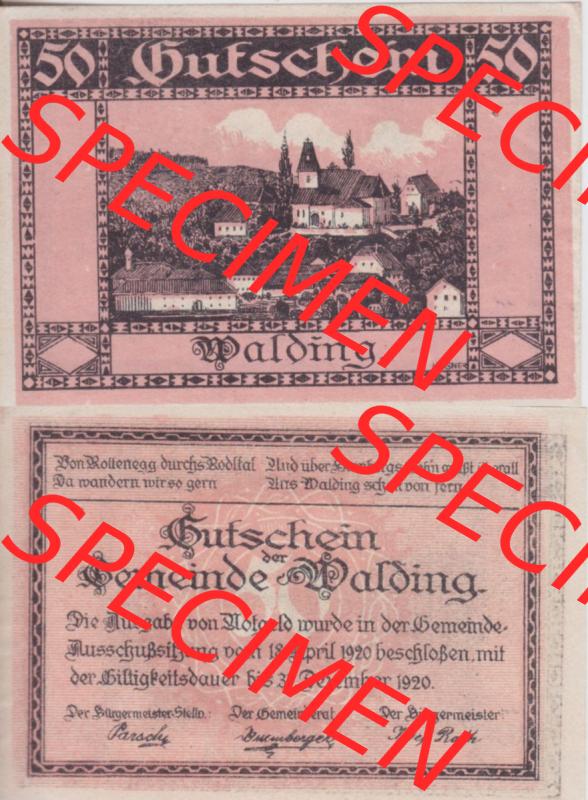 Notgeldscheine Oberösterreich Walding 1920, 50 Heller (3). Notgeld Oberösterreich Gemeinde Walding, Notgeldscheine aus Oberösterreich im online Katalog für... Sammlung